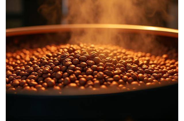 Dramatic shot of coffee beans during the roasting process